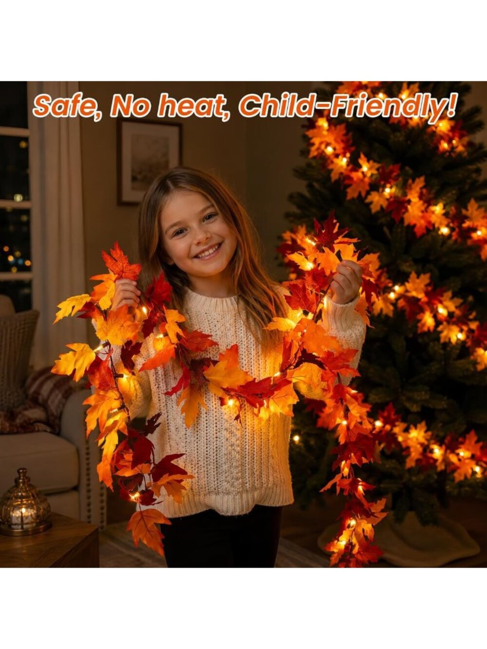 12Ft LED Fall Garland with 50 Lights, 8 Modes, Waterproof Maple Leaf Decor - Picture 5 of 7